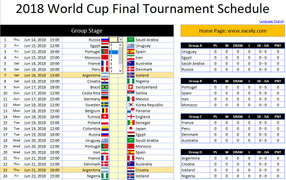 Lịch thi đấu World Cup 2018 bằng Excel - Tải file lịch WC 2018 mới nhất