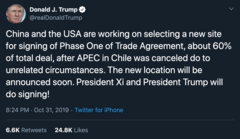 Trấn an Trung Quốc, ông Trump tuyên bố chắc chắn sẽ ký thỏa thuận giai đoạn một