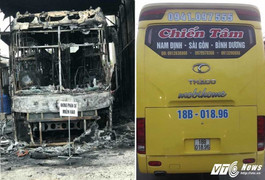 Xe khách bốc cháy sau tiếng nổ lớn trong đêm