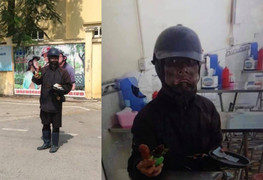 'Ăn mày mặt đen' cầm đầu gà, xúc xích trừng mắt ăn xin: Công an khuyến cáo