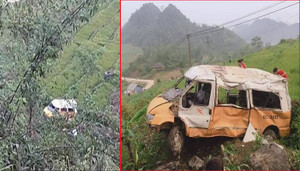 Ô tô 9 chỗ lao xuống vực sâu 100m ở Hòa Bình, 2 vợ chồng may mắn thoát chết