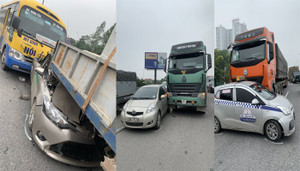 3 vụ tai nạn liên tiếp, cầu Thanh Trì ùn tắc cục bộ