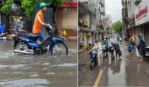 Ảnh: Nhiều tuyến phố Hà Nội ngập lụt, xe chết máy hàng loạt sau cơn mưa lớn