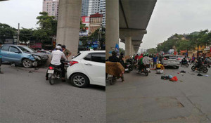 Ô tô tăng ga tông hàng loạt xe khiến 3 người bị thương