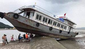 Chạy trú bão, tàu du lịch mắc cạn trên đê bao dự án lấn biển ở Quảng Ninh