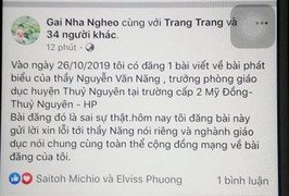 Phạt 5 triệu đồng người bịa đặt lời phát biểu của Trưởng phòng Giáo dục rồi đăng lên Facebook