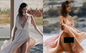 Thiên thần nội y lại bị gió lùa tung váy trên biển