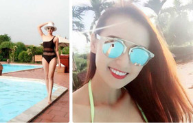 Lã Thanh Huyền gợi cảm với bikini bên chồng con