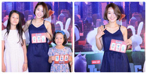 Hot girl Mi Vân mặc áo hai dây, dẫn con gái đi xem phim