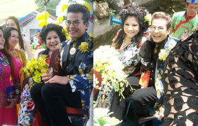 Thanh Bạch và vợ đại gia thay 5 bộ đồ, đi thuyền và xích lô trong đám cưới