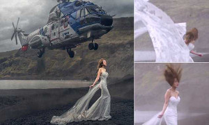 Rụng tim cảnh trực thăng lượn sát đầu cô dâu trong buổi chụp ảnh cưới