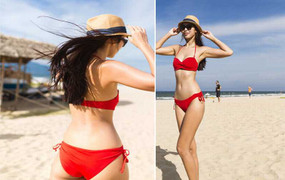 Hà Anh diện bikini đỏ rực khoe thân hình đồng hồ cát