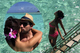 Hà Anh diện bikini, nồng nàn hôn chồng ở 'thiên đường nơi hạ giới'