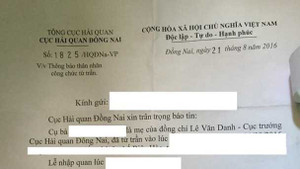 Thông báo đóng dấu đỏ báo tin mẹ cục trưởng hải quan mất