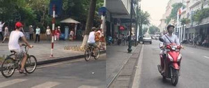Xe đạp, xe máy vẫn phóng ầm ầm trên phố đi bộ hồ Hoàn Kiếm