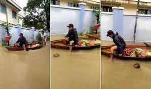 Clip: Ngập sâu, dân Nha Trang bơi thuyền trên phố