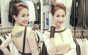Vân Hugo khoe hình xăm đôi cánh thiên thần sau lưng