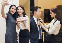 Hoa hậu Đặng Thu Thảo chăm sóc cho bạn trai đại gia trong tiệc sinh nhật Thuỷ Tiên