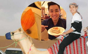 MC Nguyên Khang ăn bánh phủ vàng tinh khiết, cưỡi lạc đà ở Dubai