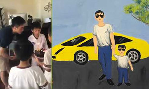 Cường Đô la bất ngờ khi Su Beo tự vẽ tranh, hát tặng mừng sinh nhật