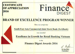 SeABank được vinh danh 'Ngân hàng bán lẻ tăng trưởng tốt nhất Việt Nam 2016'