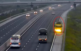 Xe tải ngang nhiên chạy ngược chiều trên cao tốc Hà Nội – Hải Phòng