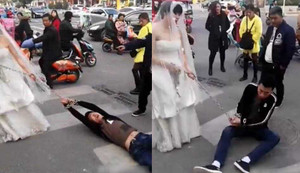 Thực hư chuyện trốn cưới, chú rể bị cô dâu xích tay, lôi xềnh xệch trên phố