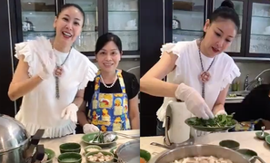 Clip: Hoa hậu Hà Kiều Anh trổ tài vừa nói tiếng Anh vừa nấu ăn