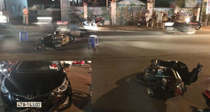 Ô tô mất lái đâm 3 xe máy, nhiều người nhập viện