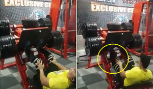 Cố đẩy tạ nặng hàng trăm kg, nam thanh niên gãy gập chân đau đớn