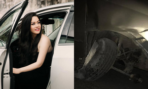 Nhật Kim Anh gặp tai nạn ở Bến Tre, đầu xe hơi vỡ nát