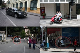 Ô tô, xe máy phóng ầm ầm ở phố đi bộ bên Hồ Gươm