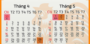 Lịch nghỉ lễ 30/4 - 1/5 năm 2017