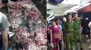 Công an Hải Phòng truy tìm kẻ mọi rợ hắt dầu nhớt trộn chất thải vào người bán thịt
