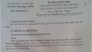 Đề thi vào lớp 10 môn Văn trường chuyên Đại học Vinh năm 2017