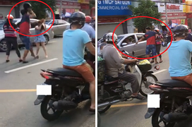 Khởi tố kẻ côn đồ cầm mũ bảo hiểm phang cô gái sau va chạm giao thông