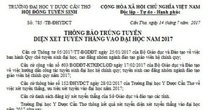 Đại học Y Dược Cần Thơ thông báo danh sách thí sinh được tuyển thẳng
