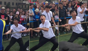 Phì cười với loạt biểu cảm khó đỡ của nam thanh niên chơi kéo co