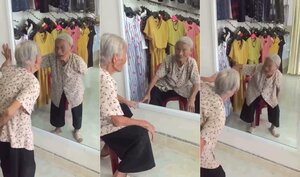 Clip cụ bà ngồi tâm sự với 'bạn thân' trong gương khiến người xem nghẹn ngào