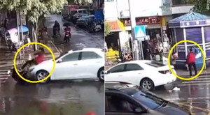 Ô tô tông văng xe máy, nam thanh niên tiếp đất hoàn hảo như trong phim