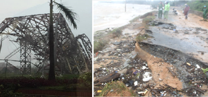 Bão số 10 tàn phá Hà Tĩnh: Cột sóng truyền hình đổ sập, đường bị sóng đánh sạt lở