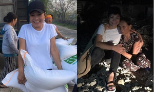 Phương Thanh bê từng bao gạo, ra miền Trung hỗ trợ đồng bào sau bão số 10