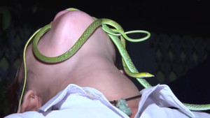 Rùng mình xem clip 2 con rắn lục ngoe nguẩy trong miệng cô gái trẻ