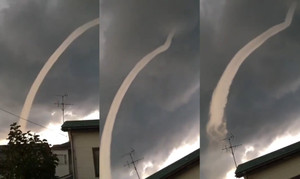 Đám mây hình ống kỳ dị như vòi rồng khổng lồ ở Nhật Bản