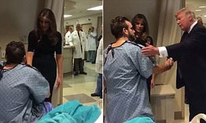 Nạn nhân trúng đạn vụ xả súng gượng dậy khỏi giường bệnh, bắt tay ông Trump