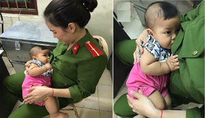 Bé trai 7 tháng tuổi bị bỏ rơi trong nhà nghỉ được nữ công an phường cho bú