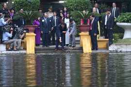 Ảnh: Thủ tướng Canada thăm Nhà sàn Bác Hồ, cho cá ăn