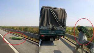 Clip: Ô tô con nhặt hàng đánh rơi giúp xe tải trên cao tốc Hà Nội - Hải Phòng