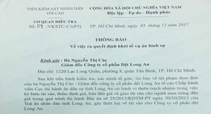 Nữ giám đốc tố Cục trưởng Thi hành án dân sự Long An ký quyết định sai quy trình