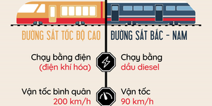 Infographic: Điểm khác biệt giữa đường sắt tốc độ cao và đường sắt Bắc - Nam